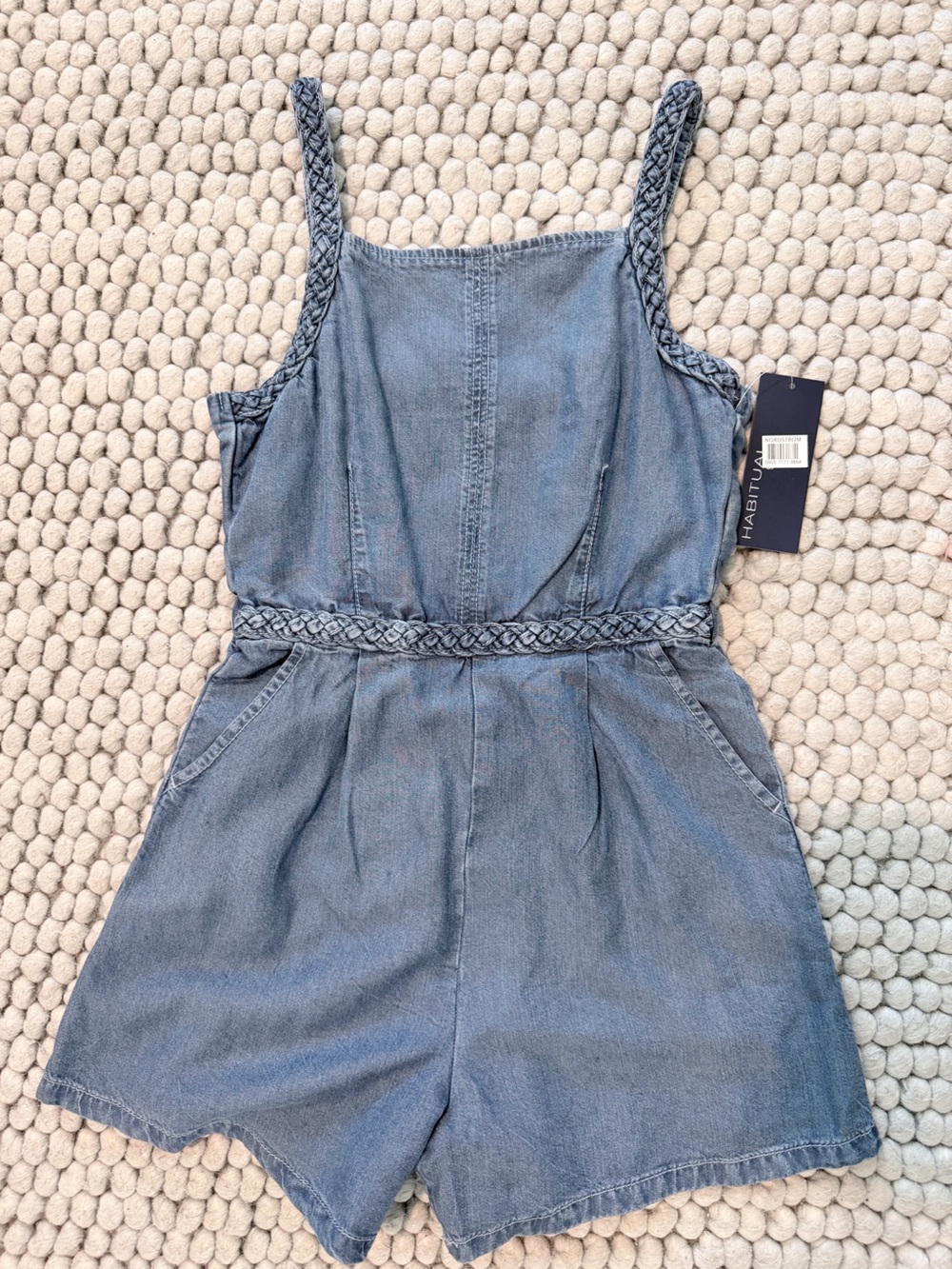 Girls Habitual Denim Romper with Braided Straps - Blue- Nordstrom